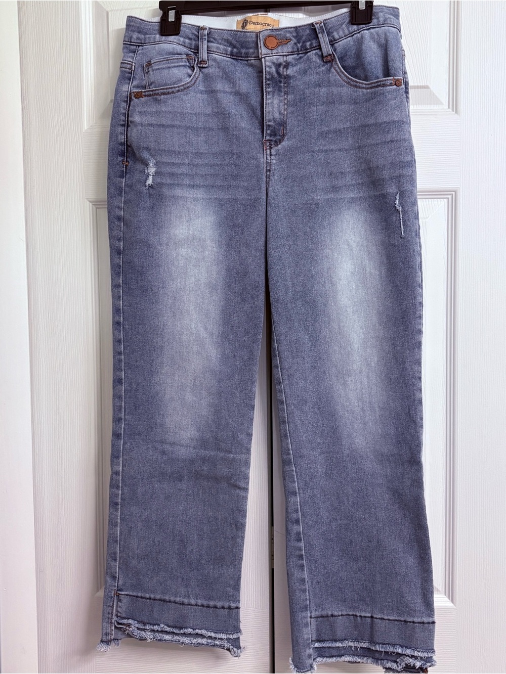 Democracy Light Blue Wide Leg Crop Jeans with Frayed Hem